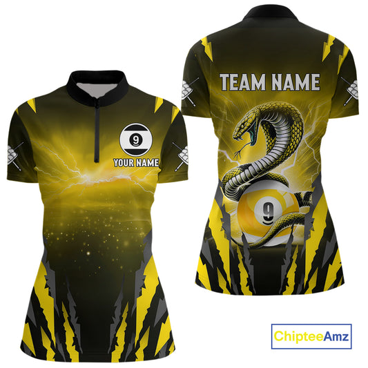 Personalized 9 Ball Thunder Lightning Cobra Snake Women Billiard Shirts, 9 Ball Pool Team Jerseys TDM4022