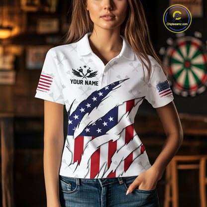 US Flag Patriotic Dart Shirt With Pocket Option For Women Custom Darts Jersey TDM4024