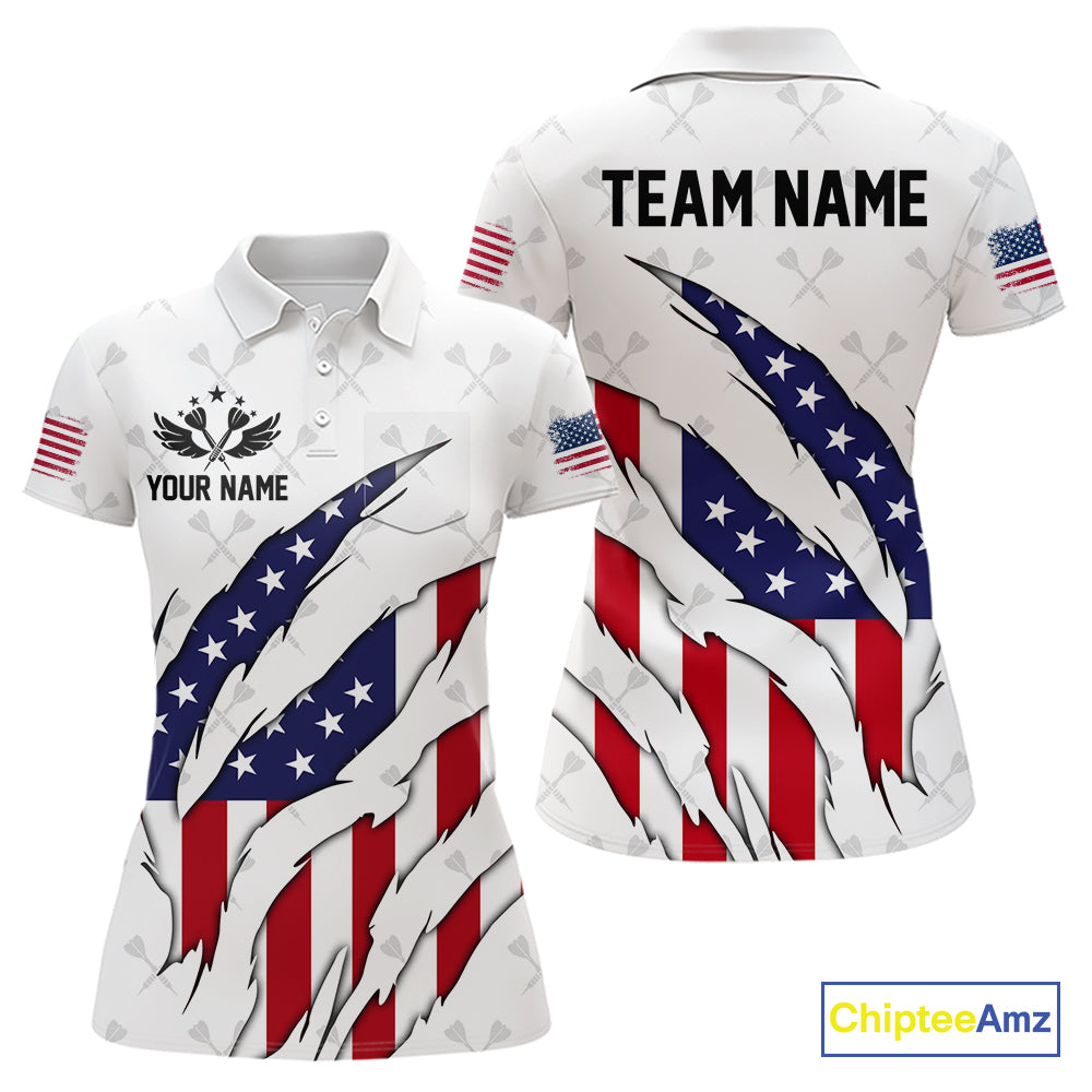 US Flag Patriotic Dart Shirt With Pocket Option For Women Custom Darts Jersey TDM4024