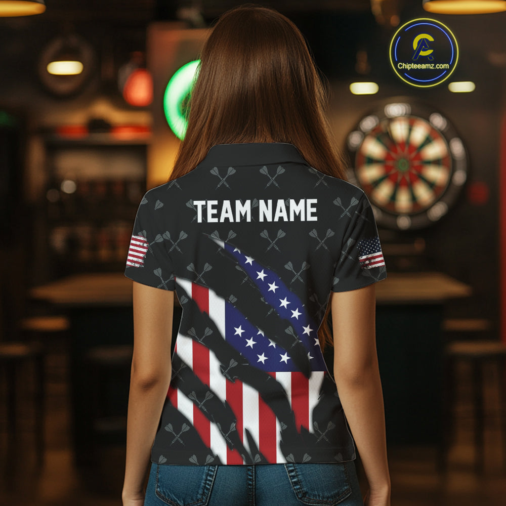 Personalized American Flag Patriotic Dart Shirts For Women – Darts Team Jerseys Polo & 1/4 Zip|Black TDM4025