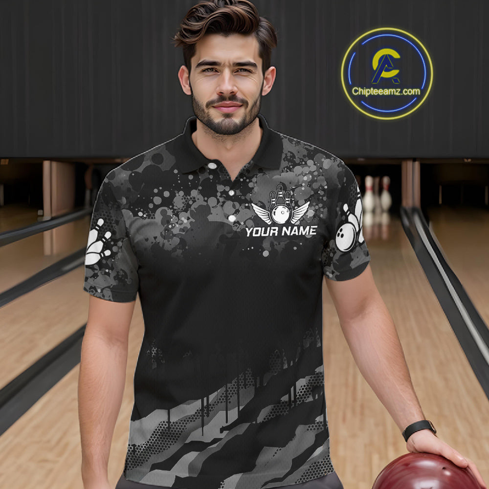 Personalized Grunge Camo Bowling Jersey For Men, Bowling League Team Shirts Polo & 1/4 Zip TDM6542