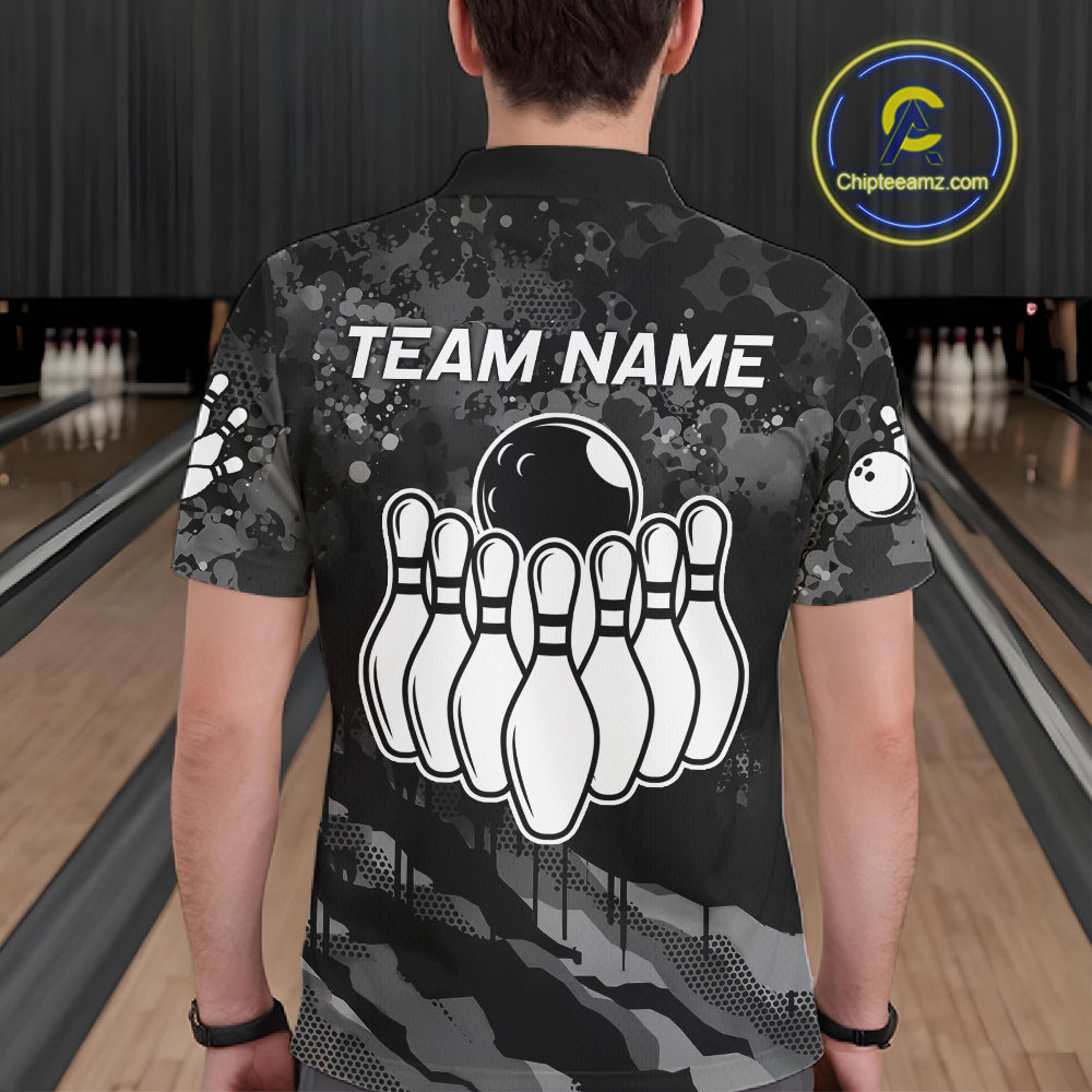 Personalized Grunge Camo Bowling Jersey For Men, Bowling League Team Shirts Polo & 1/4 Zip TDM6542