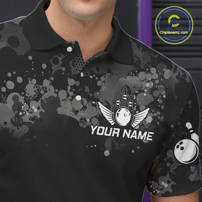 Personalized Grunge Camo Bowling Jersey For Men, Bowling League Team Shirts Polo & 1/4 Zip TDM6542