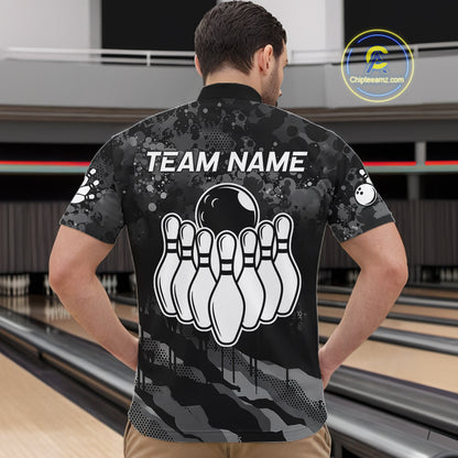 Personalized Grunge Camo Bowling Jersey For Men, Bowling League Team Shirts Polo & 1/4 Zip TDM6542