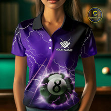 Load image into Gallery viewer, Personalized Purple 3D Thunder Lightning 8 Ball Pool Billiard Shirt For Women, Billiard Team Jersey TDM4610