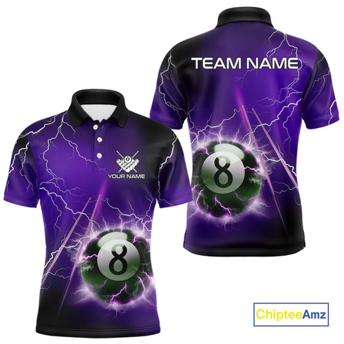 Personalized Purple 3D Thunder Lightning 8 Ball Pool Billiard Shirt For Men, Billiard Team Jersey TDM4610