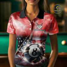 Load image into Gallery viewer, Red American Flag Thunder Lightning 8 Ball Pool Billiard Shirt For Women Custom Billiard Team Jersey TDM4612