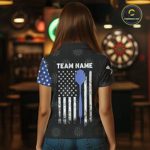Personalized Grunge American Flag Dart Polo & Quarter Zip For Women Custom Patriotic Darts Jerseys TDM4618