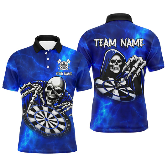 Grim Reaper Custom Blue Dart Shirts For Men, Personalized Name 3D Skull Dart Team Jerseys TDM3018