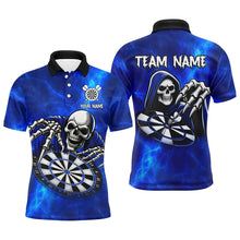 Load image into Gallery viewer, Grim Reaper Custom Blue Dart Shirts For Men, Personalized Name 3D Skull Dart Team Jerseys TDM3018