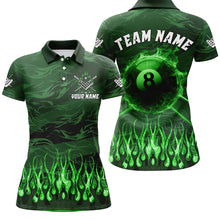Load image into Gallery viewer, Personalized Green Flaming 8 Ball Pool Fire Billiard Shirts For Women Team League Billiard Jersey TDM3254