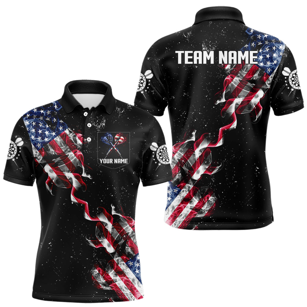 Custom US Flag Smoke Men's Darts Shirt With Pocket, Patriotic Darts Jersey TDM3455