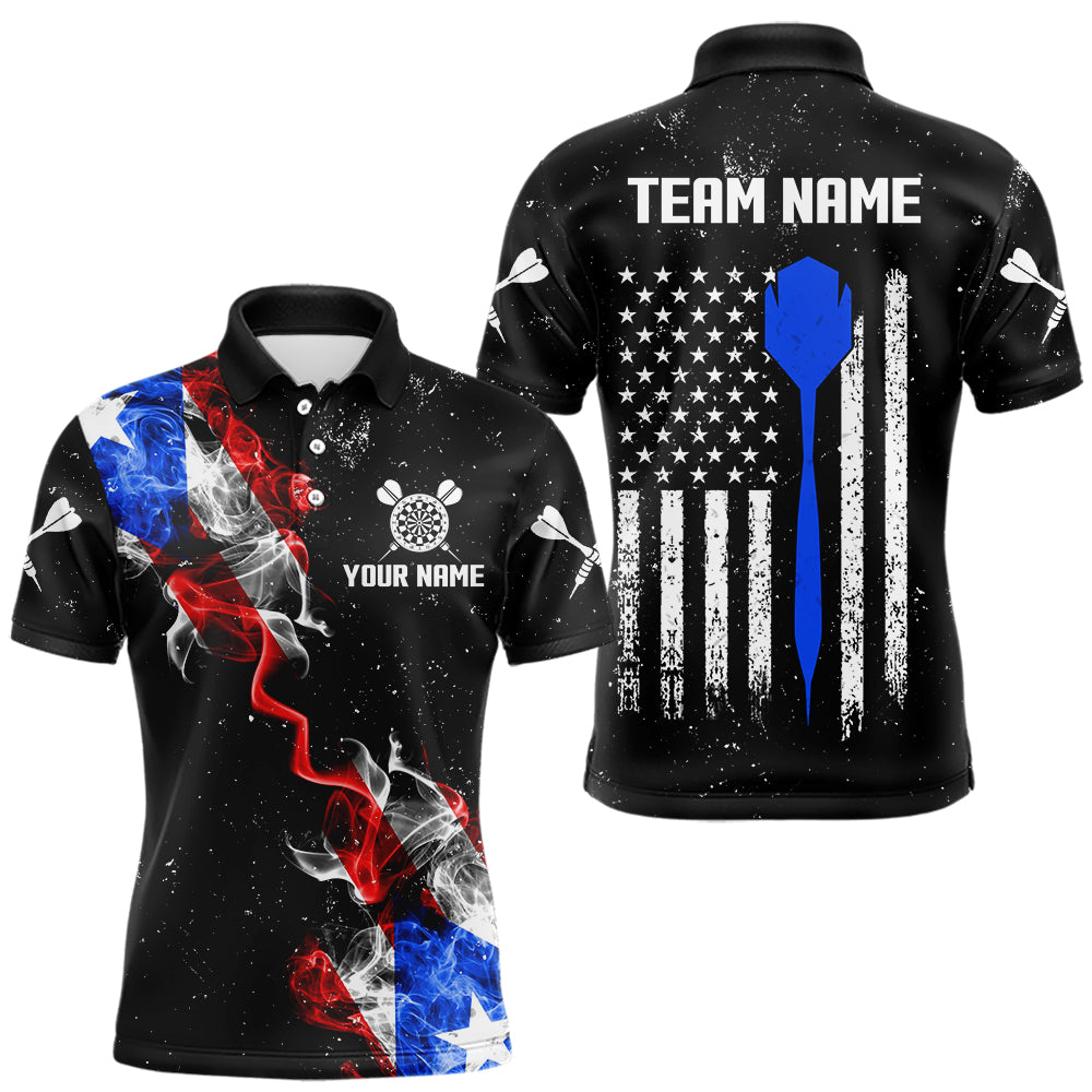 Smoke Puerto Rico US Flag Custom Darts Shirt For Men, Patriotic Darts Jersey Team Polo & 1/4 Zip TDM3456