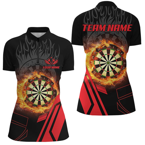 3D Dartboard Fire Flame Red Version Women Quarter-Zip Shirts Custom Gifts For Dart Player TDM1276