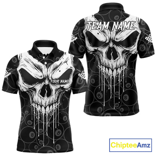 Personalized Skull 8 Ball Billiard Shirt For Men Custom Pool Team Jersey Polo & 1/4 Zip |White TDM6362