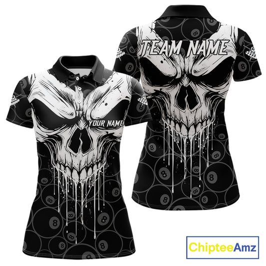 Personalized Skull 8 Ball Billiard Shirt For Women Custom Pool Team Jersey Polo & 1/4 Zip |White TDM6362