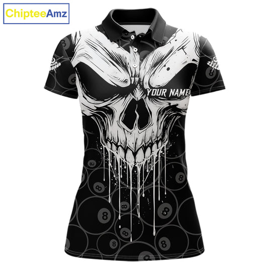 Personalized Skull 8 Ball Billiard Shirt For Women Custom Pool Team Jersey Polo & 1/4 Zip |White TDM6362