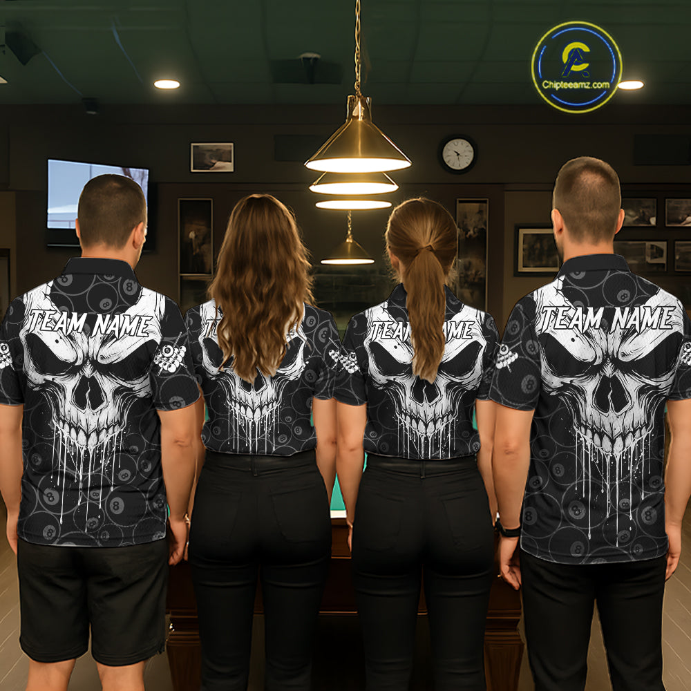Personalized Skull 8 Ball Billiard Shirt For Men Custom Pool Team Jersey Polo & 1/4 Zip |White TDM6362