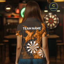 Load image into Gallery viewer, Orange Flaming Dartboard Darts Polo &amp; Quarter Zip Custom Dart Shirts For Women Team Dart Jerseys TDM4229