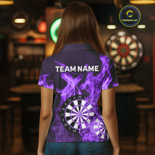 Load image into Gallery viewer, Purple Flaming Dartboard Darts Polo &amp; Quarter Zip Custom Dart Shirts For Women Team Dart Jerseys TDM4230