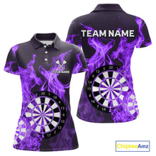 Load image into Gallery viewer, Purple Flaming Dartboard Darts Polo &amp; Quarter Zip Custom Dart Shirts For Women Team Dart Jerseys TDM4230