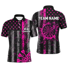 Load image into Gallery viewer, Custom Pink Grunge US Flag Patriotic Darts Shirt For Men, Retro Darts Board Darts Team Jerseys TDM2068