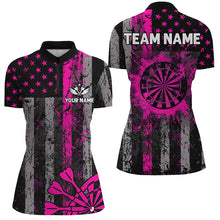 Load image into Gallery viewer, Custom Pink Grunge US Flag Patriotic Darts Shirt For Women, Retro Darts Board Darts Team Jerseys TDM2068