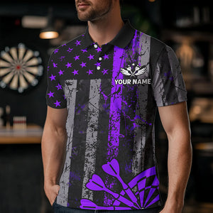 Custom Purple Grunge US Flag Patriotic Darts Shirt For Men, Retro Darts Board Darts Team Jerseys TDM2070