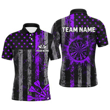 Load image into Gallery viewer, Custom Purple Grunge US Flag Patriotic Darts Shirt For Men, Retro Darts Board Darts Team Jerseys TDM2070