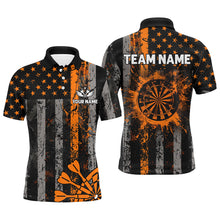 Load image into Gallery viewer, Custom Orange Grunge US Flag Patriotic Darts Shirt For Men, Retro Darts Board Darts Team Jerseys TDM2272