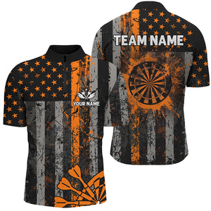 Custom Orange Grunge US Flag Patriotic Darts Shirt For Men, Retro Darts Board Darts Team Jerseys TDM2272