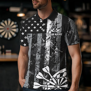 Custom Black Grunge US Flag Patriotic Darts Shirt For Men, Retro Darts Board Darts Team Jerseys TDM2273