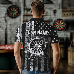 Custom Black Grunge US Flag Patriotic Darts Shirt For Men, Retro Darts Board Darts Team Jerseys TDM2273