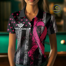 Load image into Gallery viewer, Custom Pink Ribbon Grunge US Flag Billiard Shirt For Women, Patriotic Breast Cancer Pool Team Jersey TDM4624