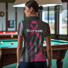 Load image into Gallery viewer, Custom Pink Ribbon Grunge US Flag Billiard Shirt For Women, Patriotic Breast Cancer Pool Team Jersey TDM4624