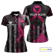 Load image into Gallery viewer, Custom Pink Ribbon Grunge US Flag Billiard Shirt For Women, Patriotic Breast Cancer Pool Team Jersey TDM4624