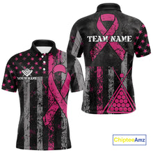 Load image into Gallery viewer, Custom Pink Ribbon Grunge US Flag Billiard Shirt For Men, Patriotic Breast Cancer Pool Team Jersey TDM4624