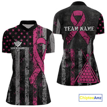 Load image into Gallery viewer, Custom Pink Ribbon Grunge US Flag Billiard Shirt For Women, Patriotic Breast Cancer Pool Team Jersey TDM4624
