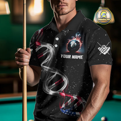Customized American Flag Smoke DNA 8 Ball Pool Jersey For Men, Patriotic Billiard Team Shirts TDM4625