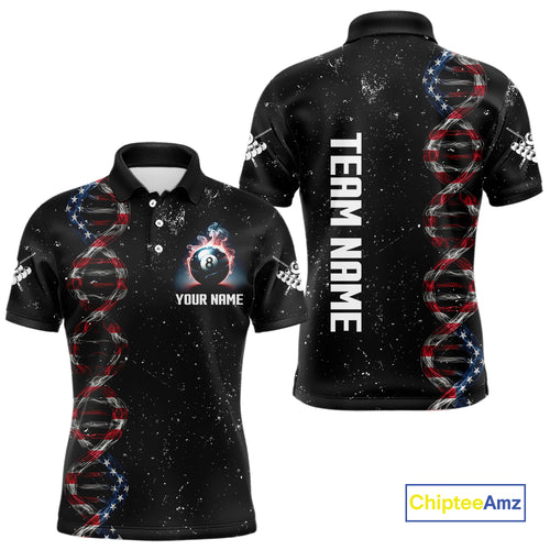 Men's Custom DNA American Flag Smoke 8 Ball Billiard Shirt, Patriotic Pool Jersey Polo & 1/4 Zip TDM4627