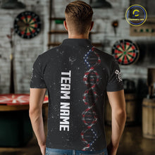 Load image into Gallery viewer, Custom Men's Black Grunge DNA American Flag Smoke Darts Shirt, Patriotic Dart Jersey Polo, 1/4 Zip TDM4628