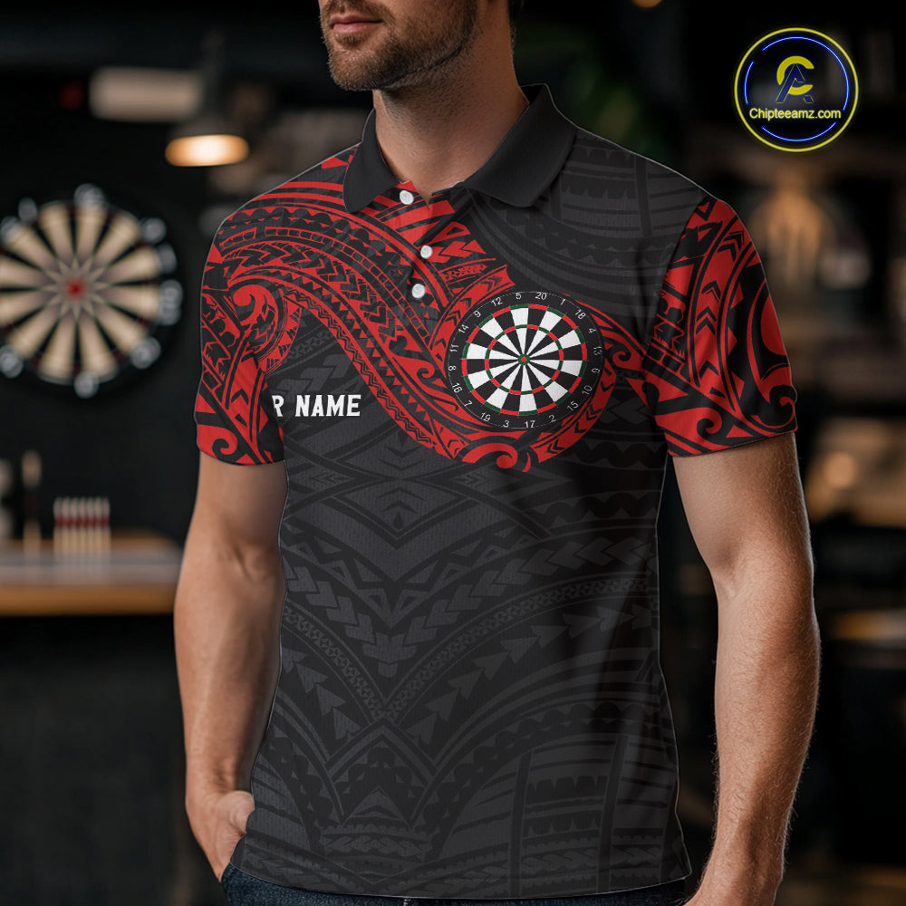 Personalized Black And Red Tribal Darts Shirt For Men Custom Darts Jersey Team Polo & 1/4 Zip TDM4824