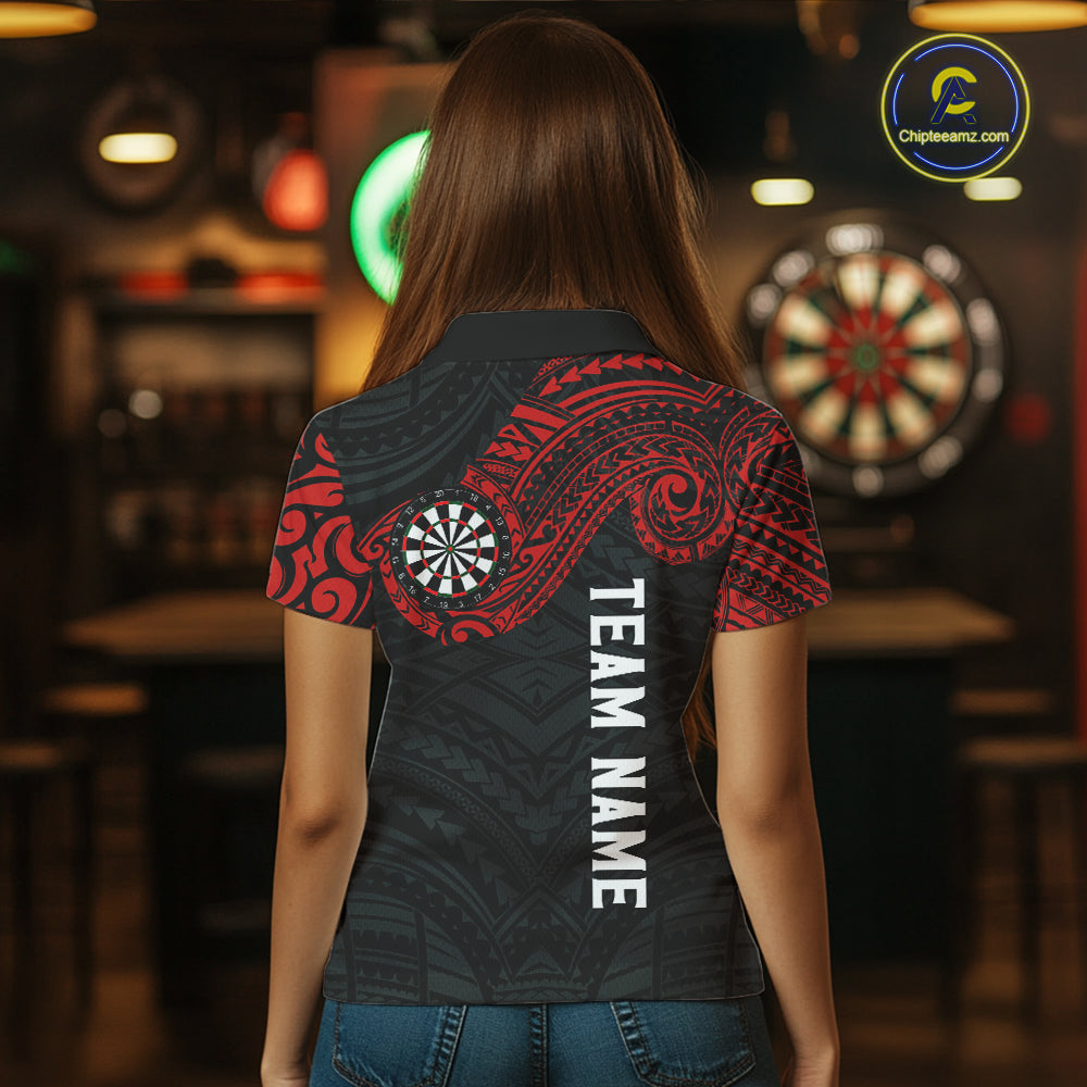 Personalized Black And Red Tribal Darts Shirt For Women Custom Darts Jersey Team Polo & 1/4 Zip TDM4824