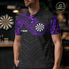 Load image into Gallery viewer, Personalized Black And Purple Tribal Darts Shirt For Men Custom Darts Jersey Team Polo &amp; 1/4 Zip TDM4825