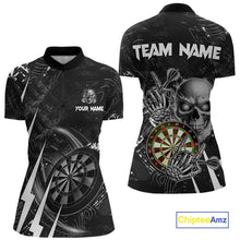 Load image into Gallery viewer, White Black 3D Skull Darts Polo &amp; 1/4 Zip For Women Custom Darts League Team Jersey, Best Darts Gift TDM4828