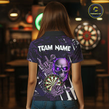 Load image into Gallery viewer, Purple 3D Skull Darts Polo &amp; 1/4 Zip For Women Custom Darts League Team Jersey, Best Darts Gifts TDM4830