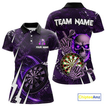 Load image into Gallery viewer, Purple 3D Skull Darts Polo &amp; 1/4 Zip For Women Custom Darts League Team Jersey, Best Darts Gifts TDM4830