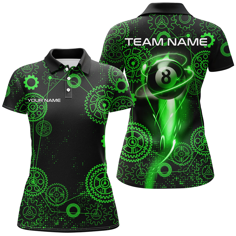 Personalized Green Billiard Shirts For Women Custom Gearwheel Pattern Billiard Jerseys Team Uniform TDM3025