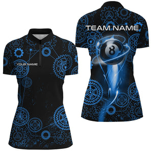 Personalized Blue Billiard Shirts For Women Custom Gearwheel Pattern Billiard Jerseys Team Uniform TDM3026