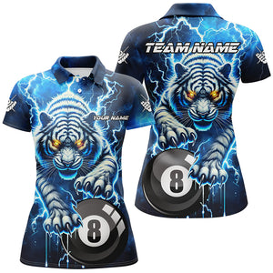 Personalized Thunder Lightning Tiger Billiard Shirt For Women Custom Blue Billiard League Pool Jersey TDM3027